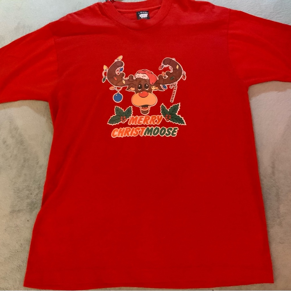 Vintage MERRY CHRIST-MOOSE Holiday Christmas T-Shirt Size Large